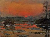 Seine Canvas Paintings - Sunset on the Seine in Winter